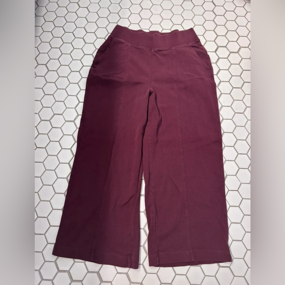 ‼️NWOT: Pact Organic Burgundy Airplane Pin-tucked Wide Leg Pants - M - Picture 2 of 3